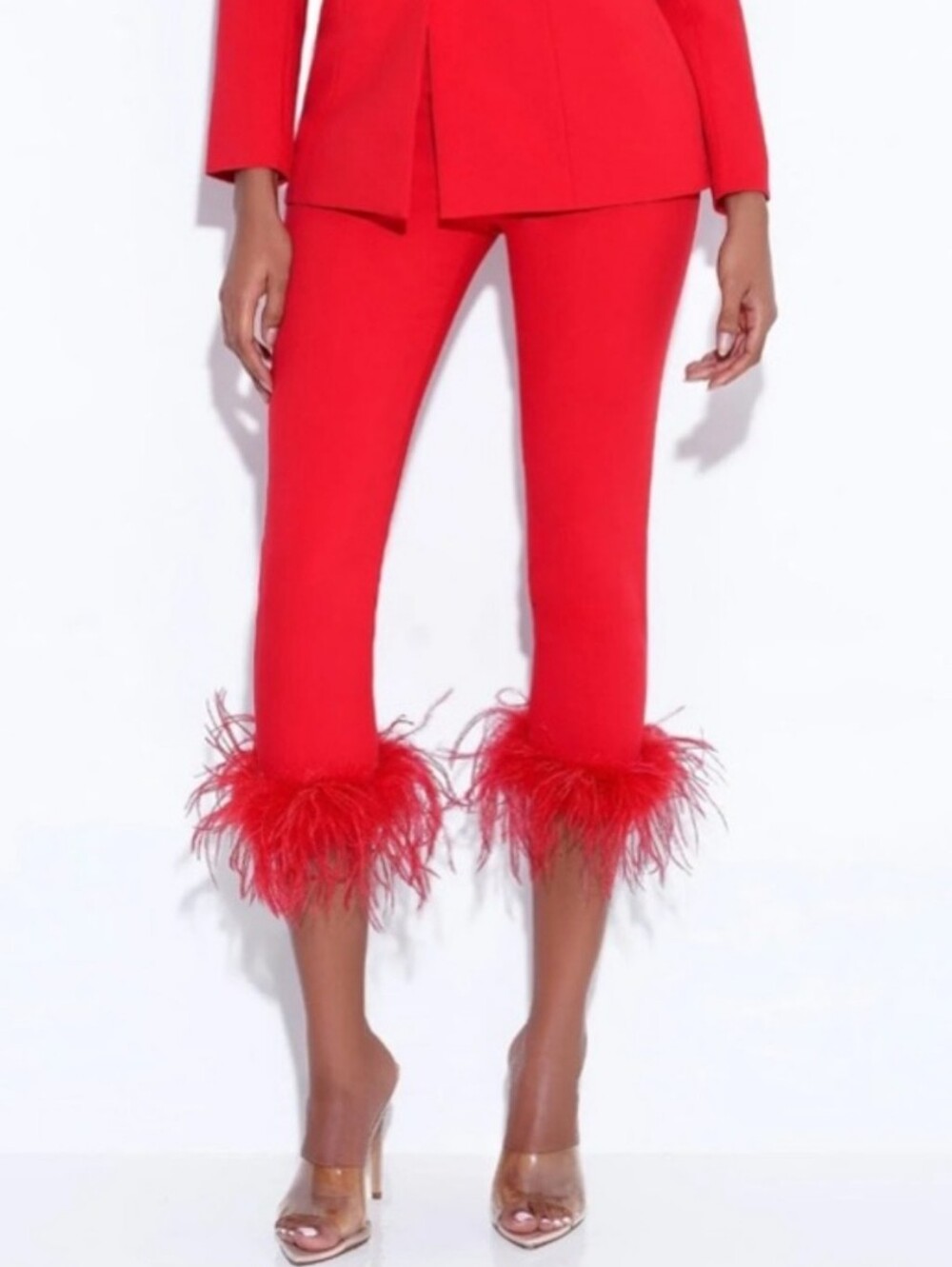 Miss Circle Red Feather Hem Pants